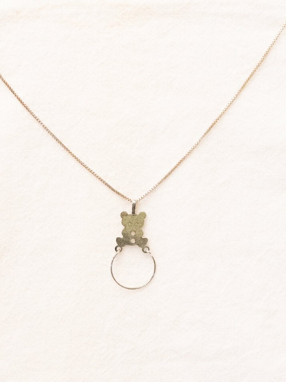 Silver Teddy Bear Charm Holding Pendant on Silver Box Chain